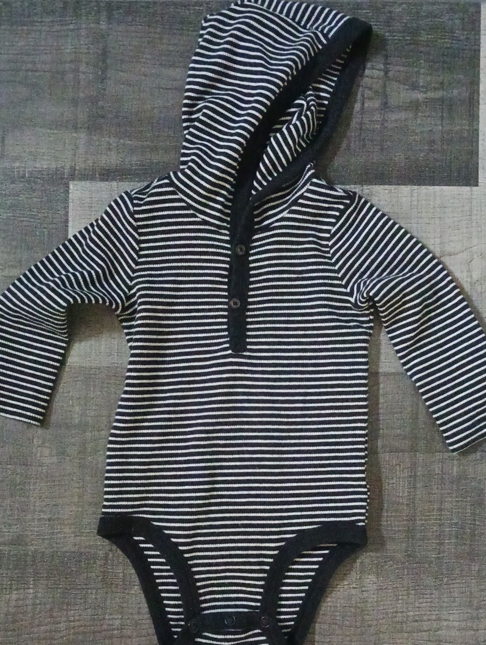 Carter's Black and White Striped Hooded Baby One-Piece